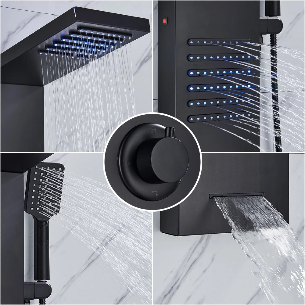 Colonne de Douche Hydromassante  – Pluie, Cascade & Jets LED