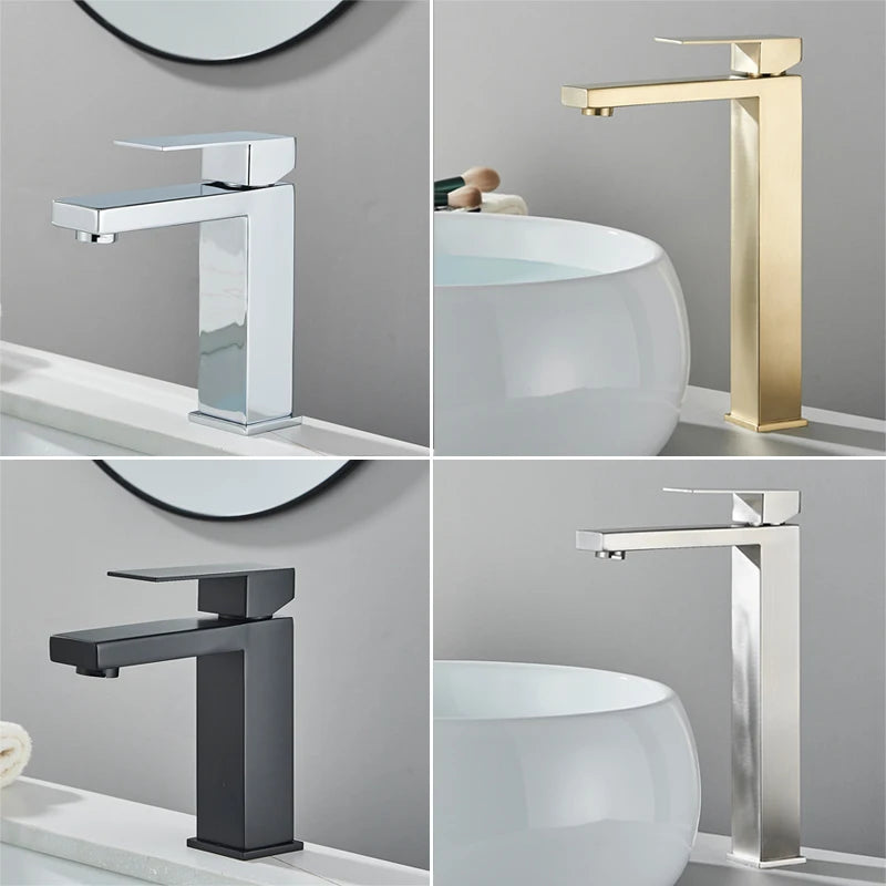 Robinet de salle de bain moderne en inox – versions courte et haute