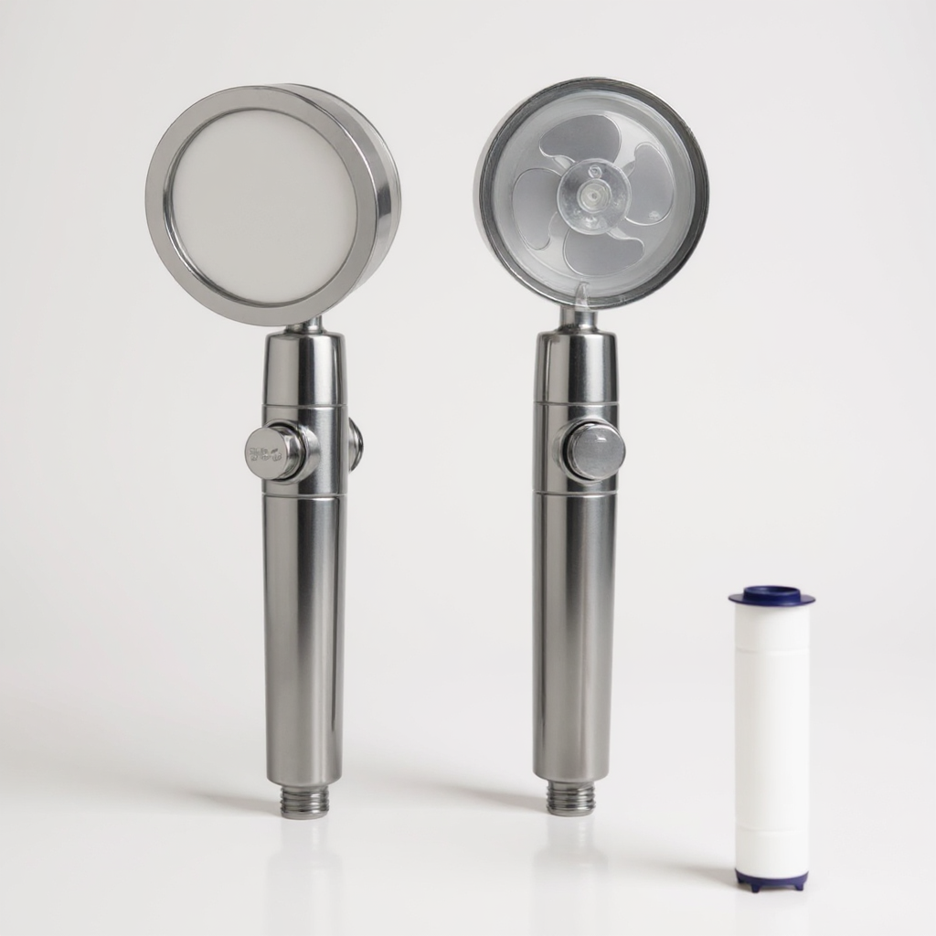 Pommeau de Douche Turbo – Haute Pression, Filtration & Économie d’Eau, Rotation 360°