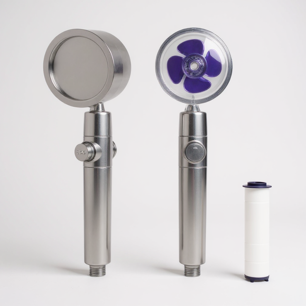Pommeau de Douche Turbo – Haute Pression, Filtration & Économie d’Eau, Rotation 360°
