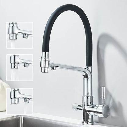Robinet de Cuisine Double Bec – Eau Filtrée & Eau Chaude/Froide 360°