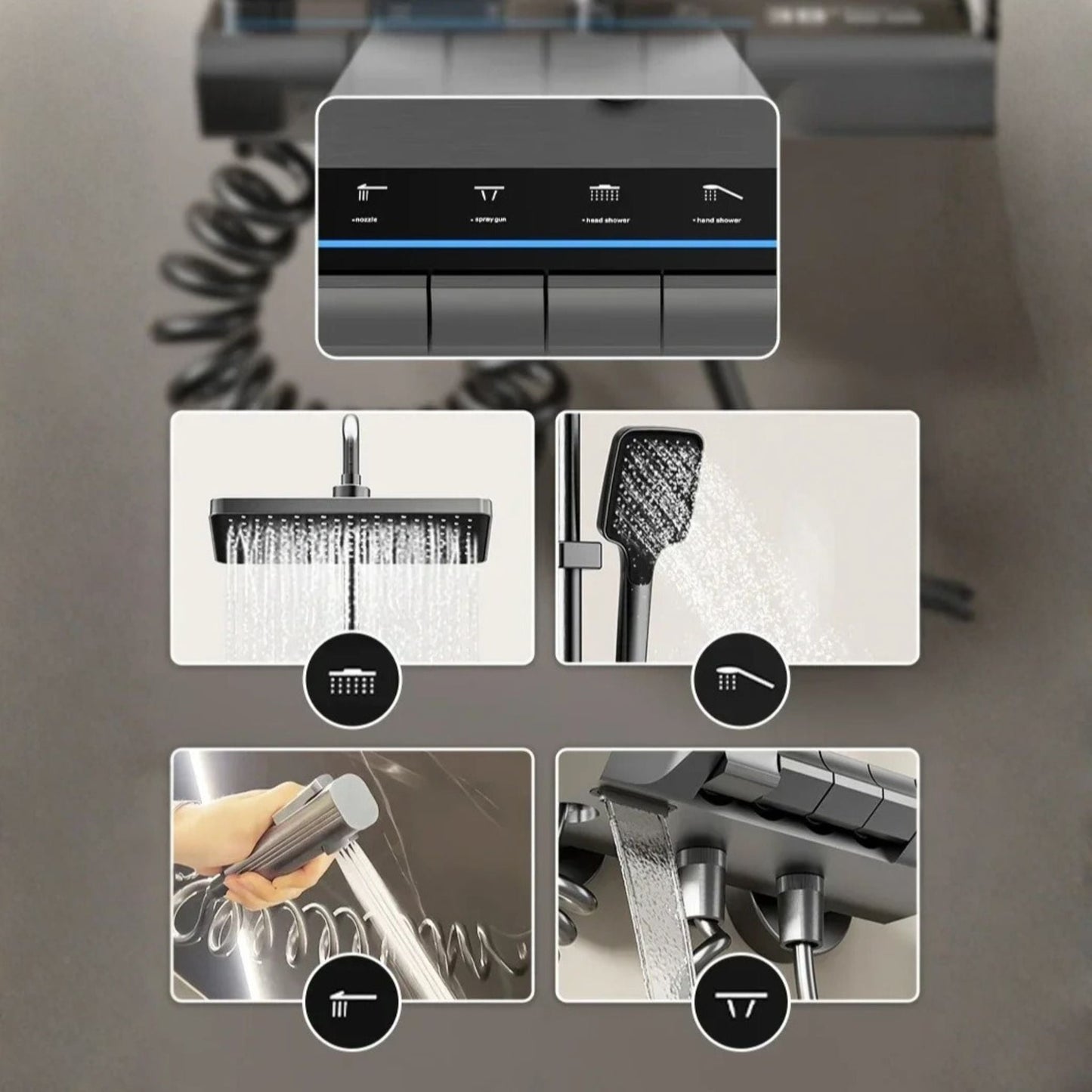 Colonne de Douche 4 Voies à Affichage Digital – Gris brossé - Fluens