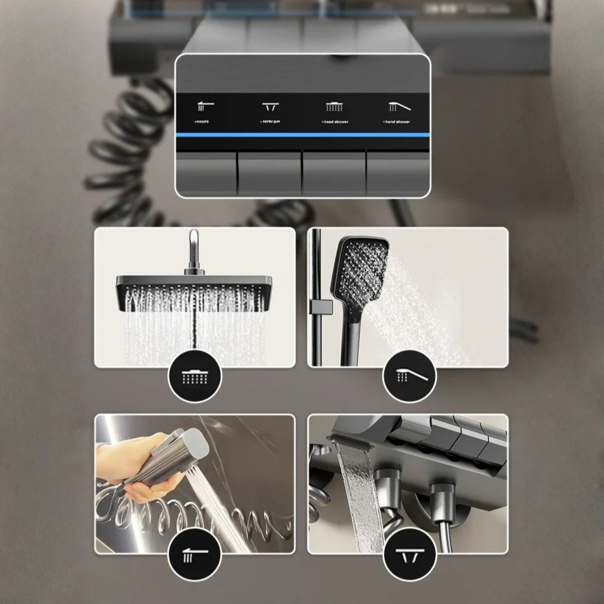 Colonne de Douche 4 Voies à Affichage Digital – Gris brossé - Fluens