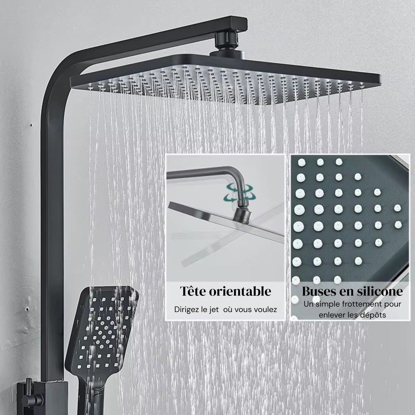 Colonne de Douche Design Noir & Chrome – Pluie Relaxante - Fluens