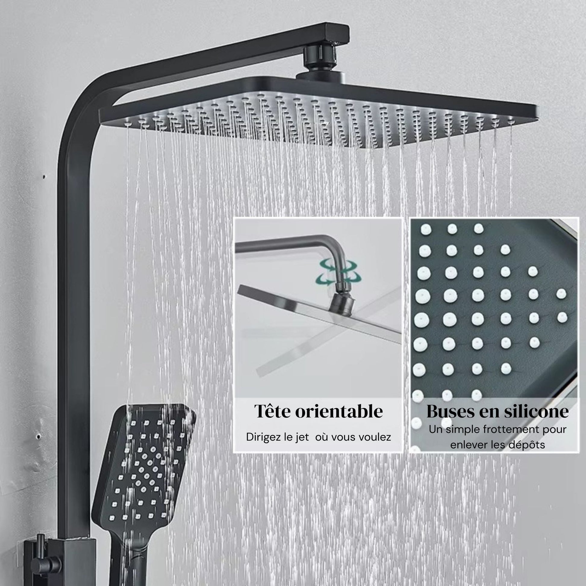 Colonne de Douche Design Noir & Chrome – Pluie Relaxante - Fluens