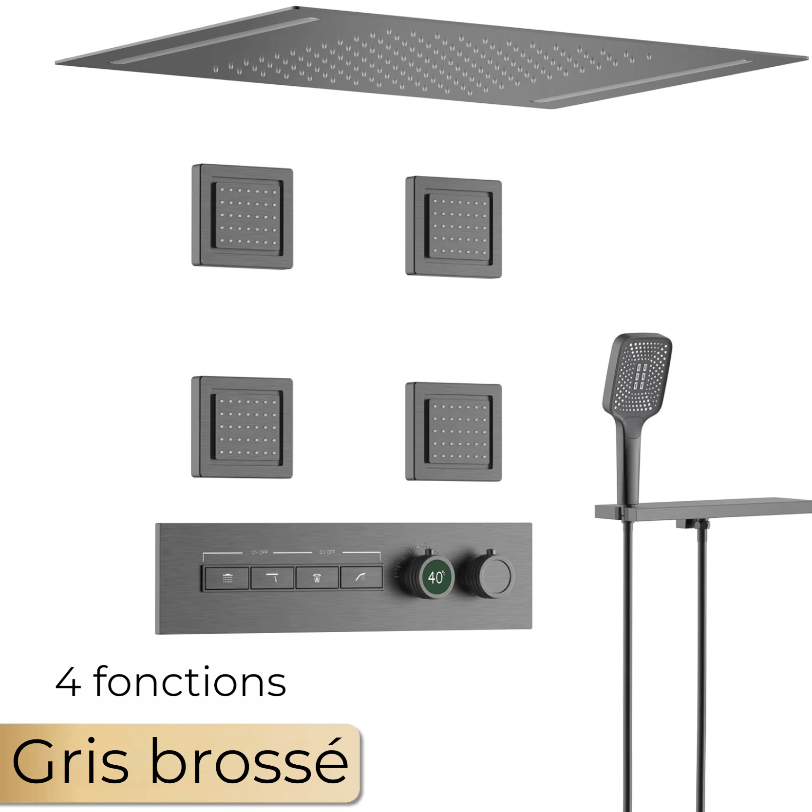 Colonne de Douche Encastrable Luxe – Hydromassante 4 Fonctions - Fluens