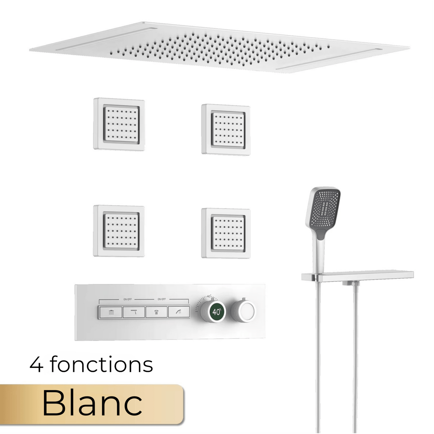 Colonne de Douche Encastrable Luxe – Hydromassante 4 Fonctions - Fluens