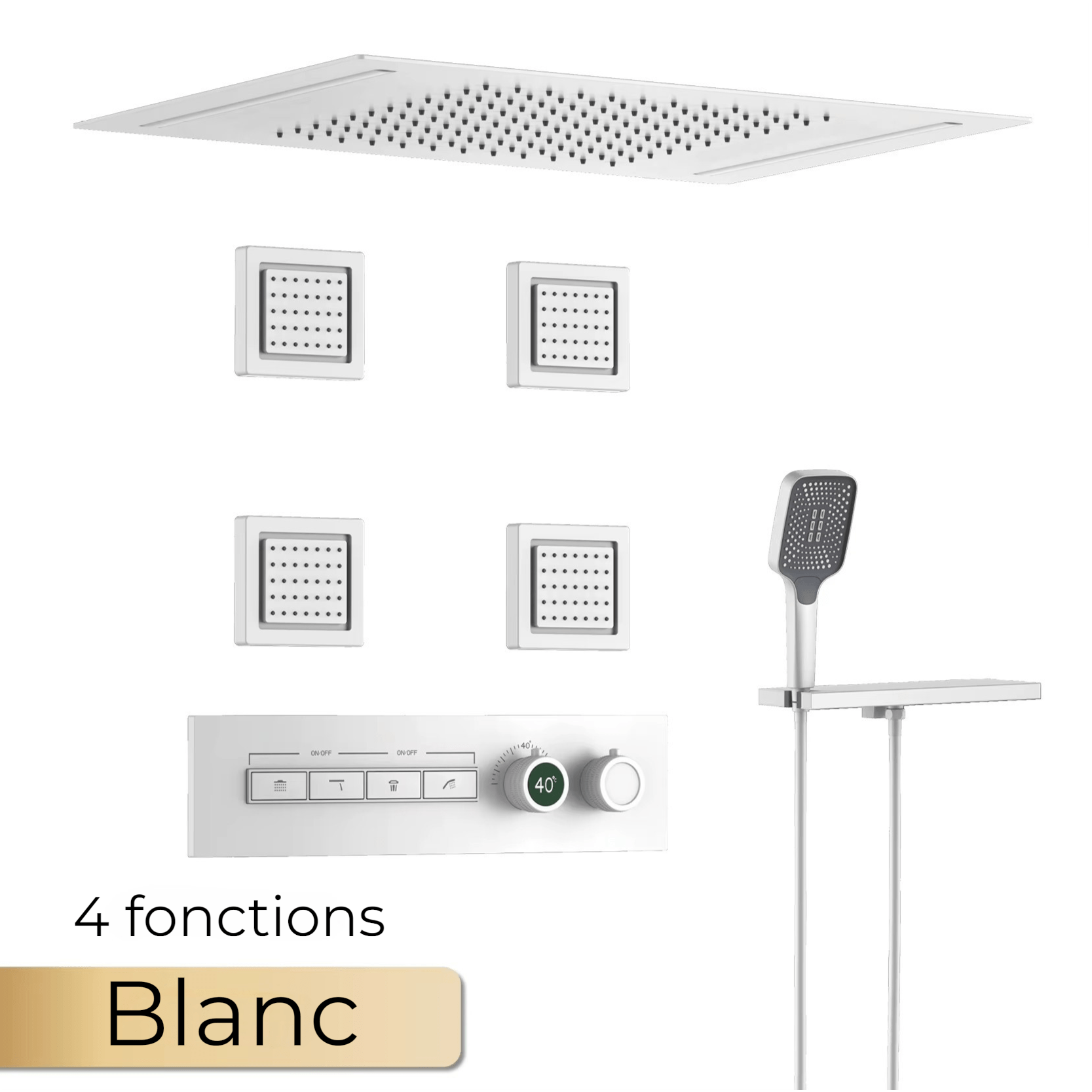 Colonne de Douche Encastrable Luxe – Hydromassante 4 Fonctions - Fluens