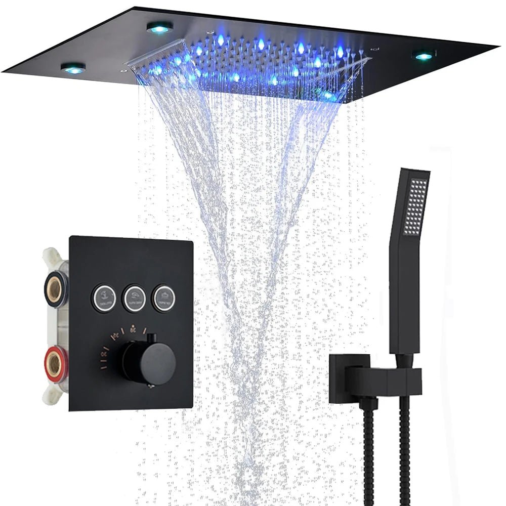 Colonne de Douche Encastrable Luxe LED – Pluie & Cascade, Douchette - Fluens