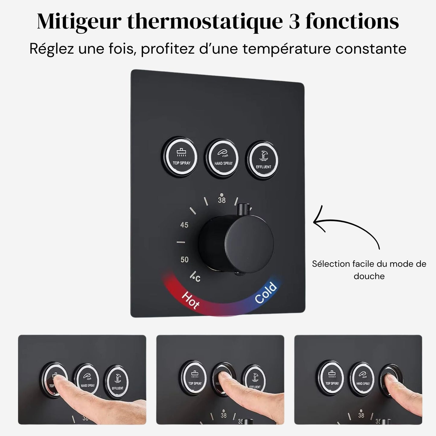 Colonne de Douche Encastrable Luxe LED – Pluie & Cascade, Douchette - Fluens