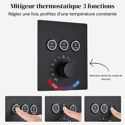 Colonne de Douche Encastrable Luxe LED – Pluie & Cascade, Douchette - Fluens