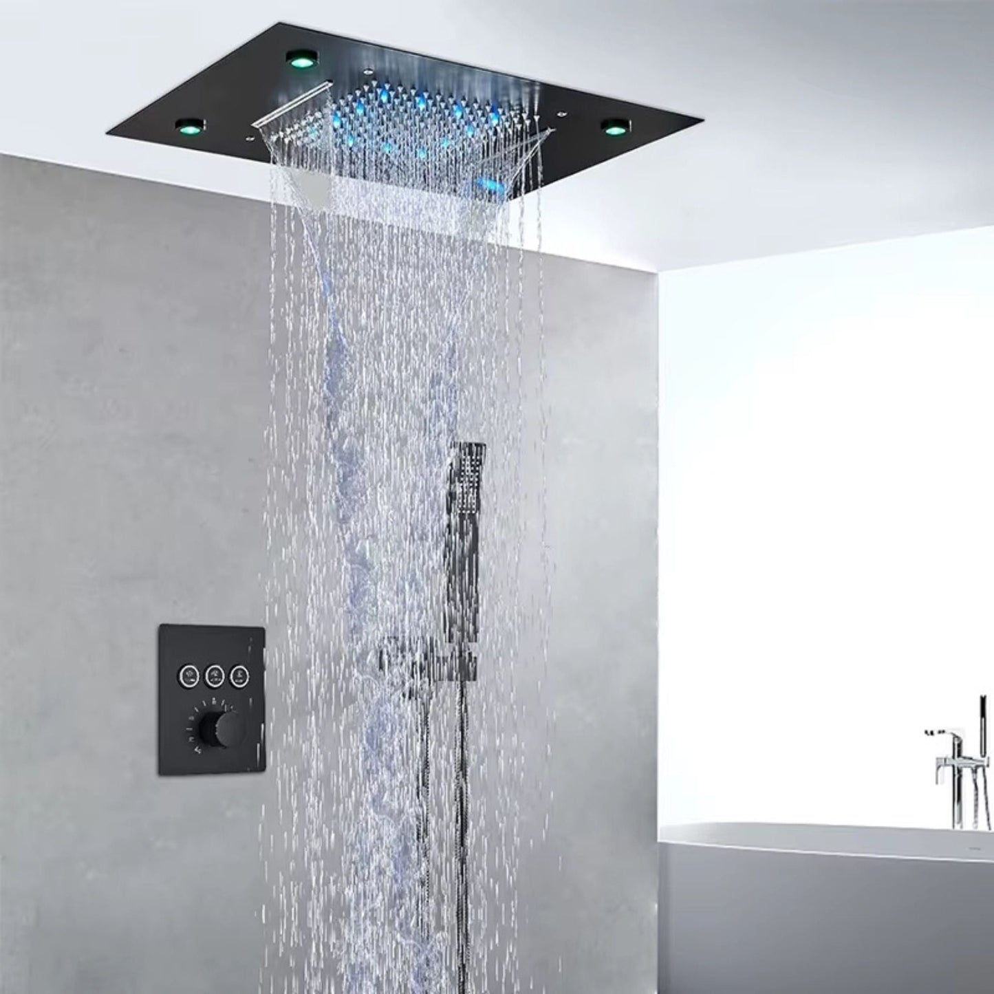 Colonne de Douche Encastrable Luxe LED – Pluie & Cascade, Douchette - Fluens