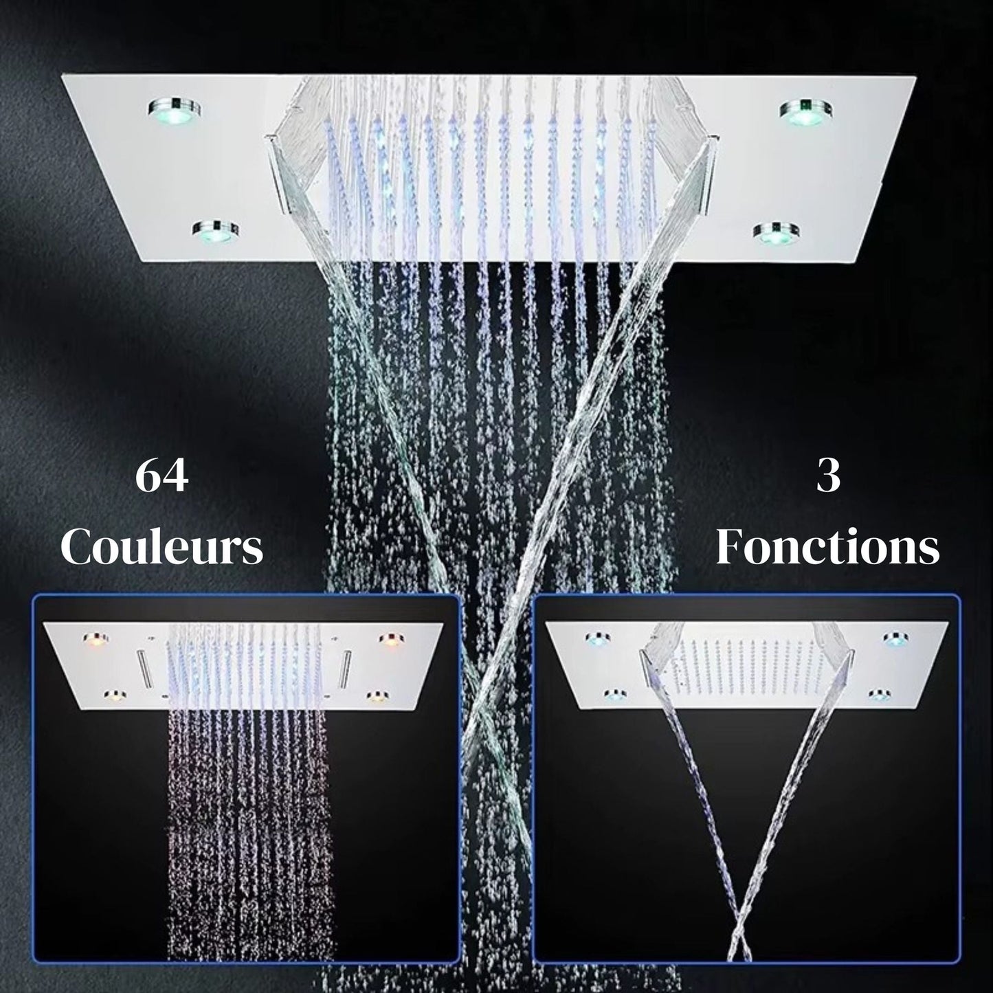 Colonne de Douche Encastrable Luxe LED – Pluie & Cascade, Douchette - Fluens