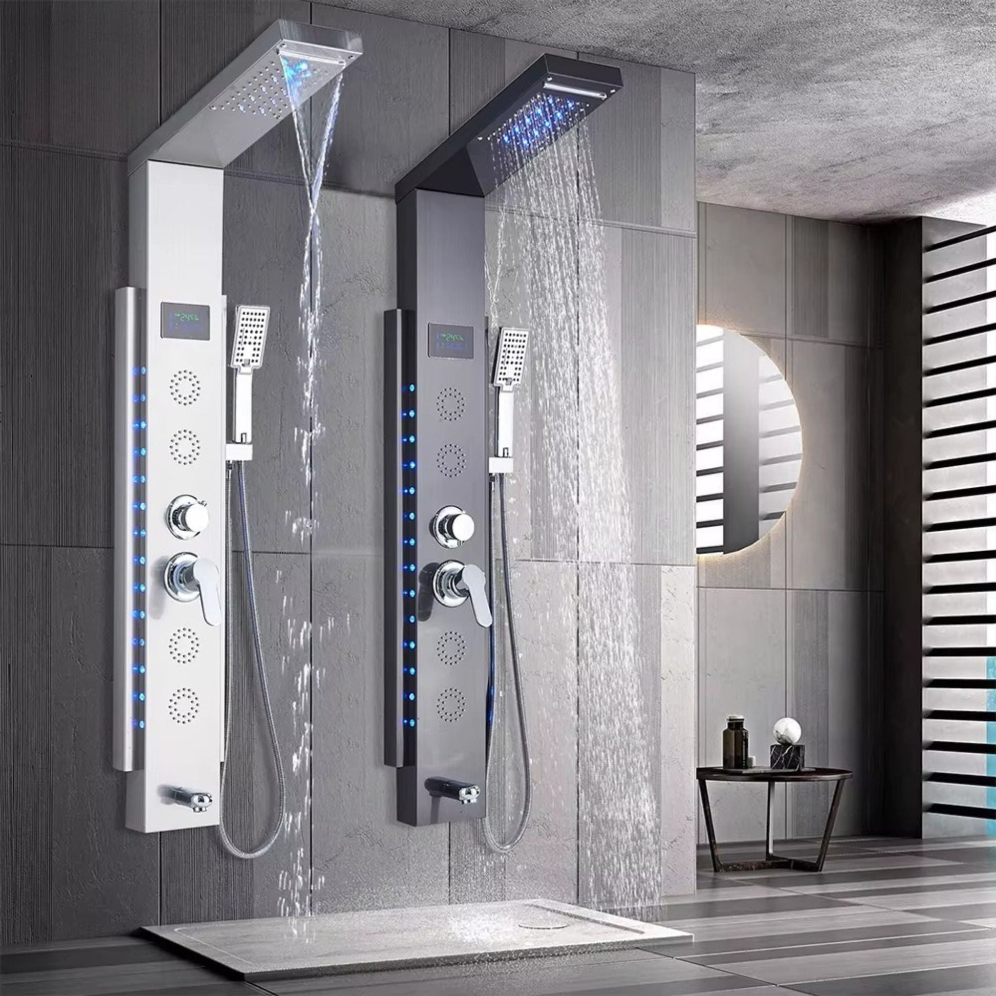 Colonne de Douche Hydromassante à affichage digital LED – Cascade & Massage - Fluens