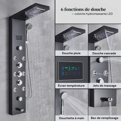 Colonne de Douche Hydromassante à Affichage Digital LED – Massage & Détente - Fluens