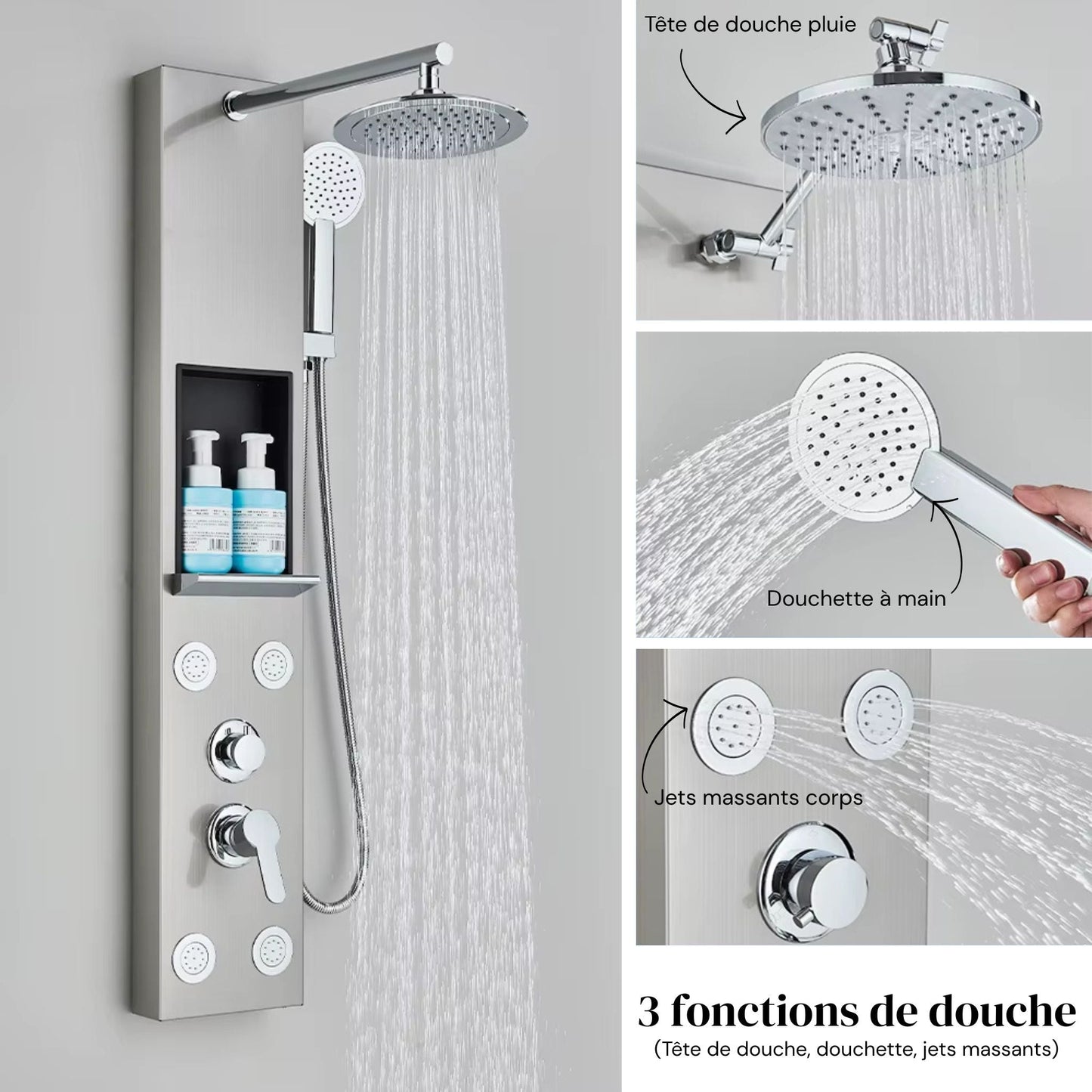 Colonne de Douche Hydromassante – Jets de Massage & Rangement Intégré - Fluens
