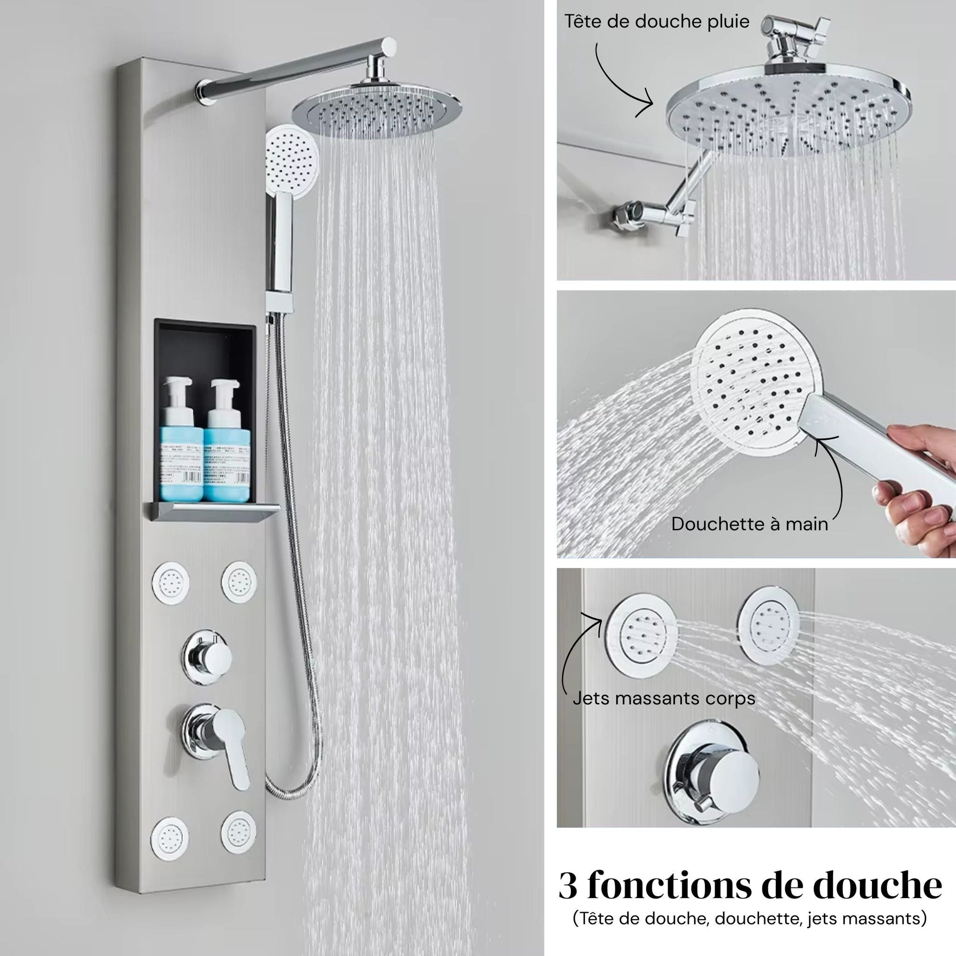 Colonne de Douche Hydromassante – Jets de Massage & Rangement Intégré - Fluens