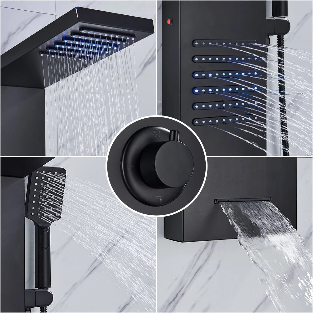 Colonne de Douche Hydromassante – Pluie, Cascade & Jets LED - Fluens