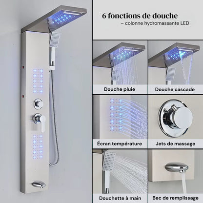 Colonne de Douche Hydromassante – Pluie, Cascade & Jets LED - Fluens