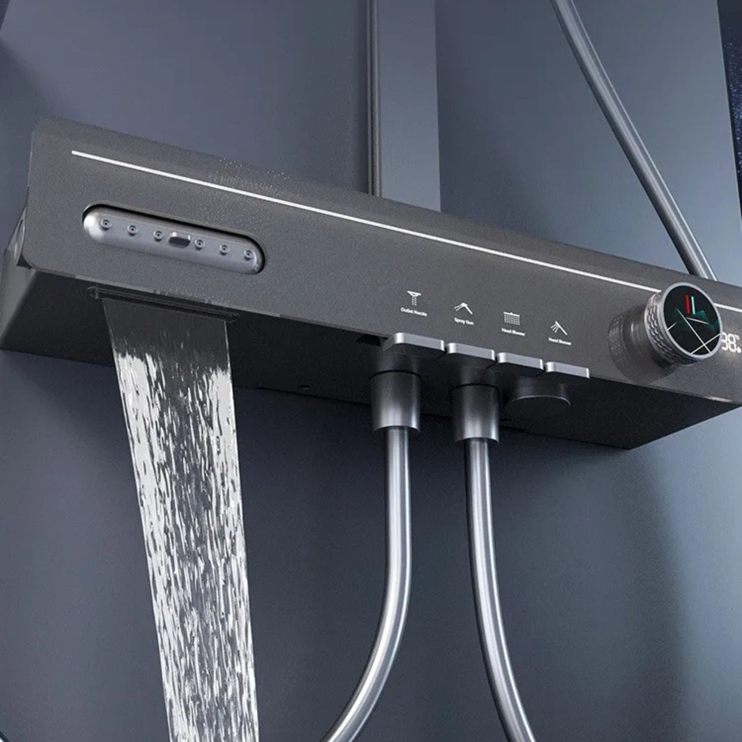 Colonne de Douche Thermostatique – Pluie & Douchette (Finition Brossée) - Fluens