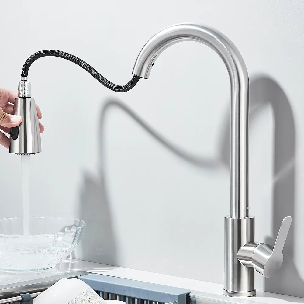 Robinet de Cuisine Extractible – Jet Douchette & Rotation 360° (Noir mat, Chrome, Nickel brossé)