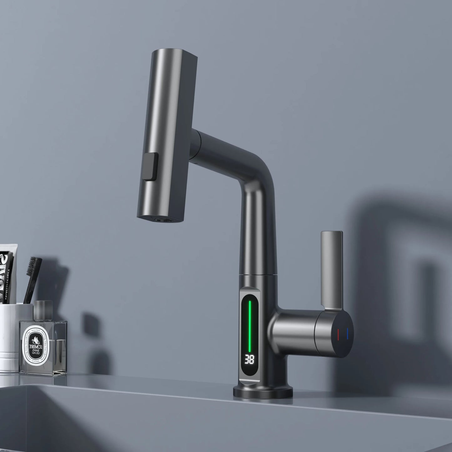 Robinet de Cuisine à Affichage Digital – Douchette Extractible 3 Jets, Pivot 360°
