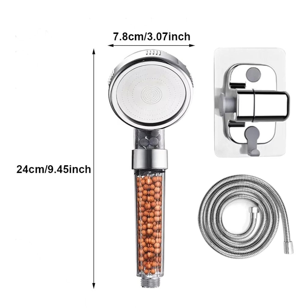 Pommeau de douche anti-calcaire filtrant – billes minérales, haute pression