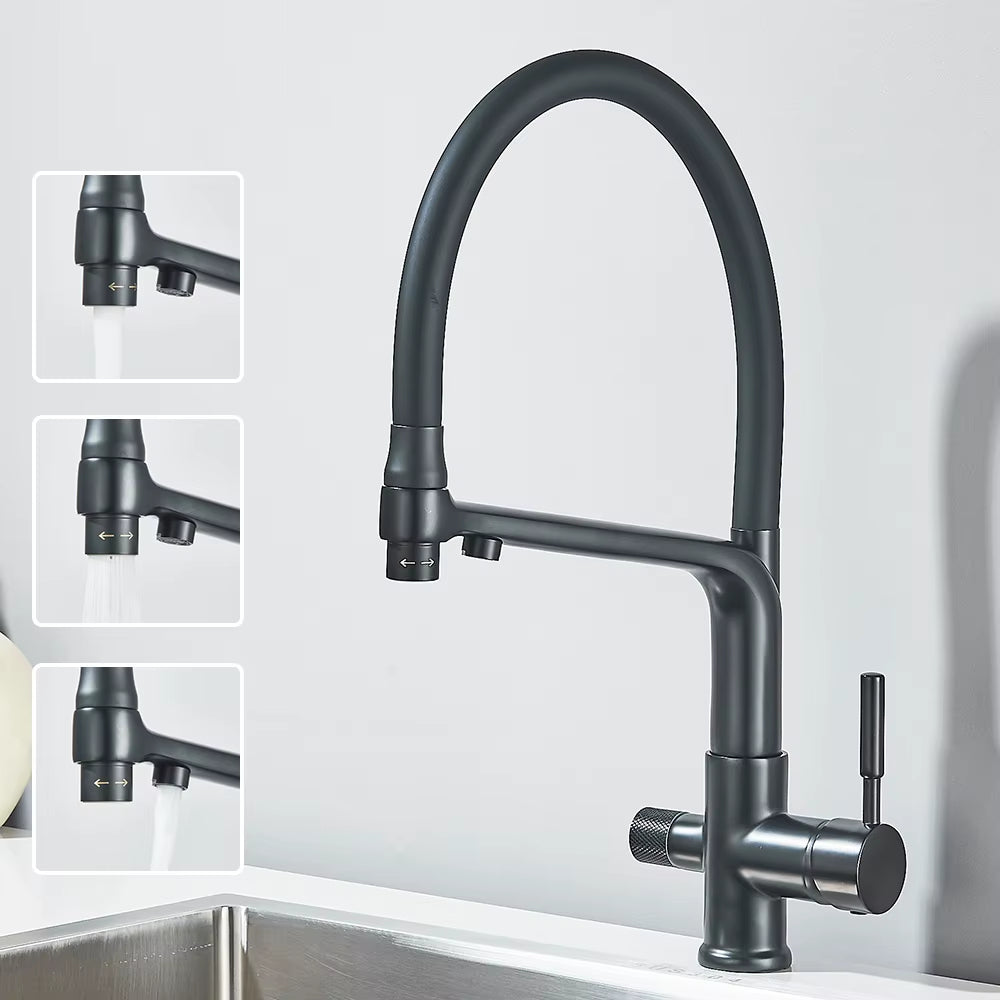 Robinet de Cuisine Double Bec – Eau Filtrée & Eau Chaude/Froide 360°