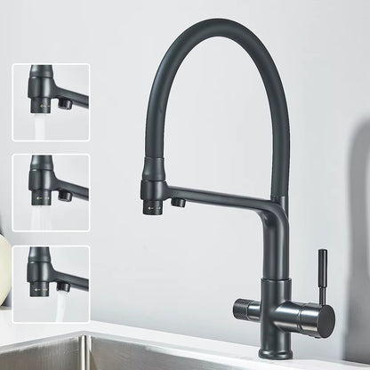 Robinet de Cuisine Double Bec – Eau Filtrée & Eau Chaude/Froide 360°
