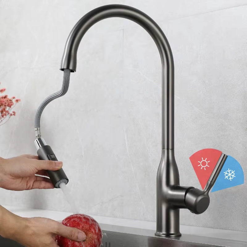 Robinet de Cuisine Extractible 360° – 2 Jets – Noir mat, Chrome, Gris, Argent brossé