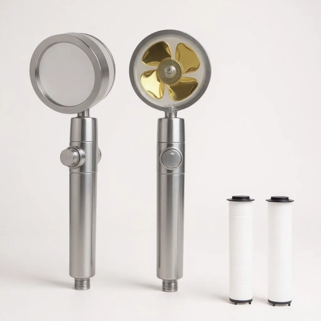 Pommeau de Douche Turbo – Haute Pression, Filtration & Économie d’Eau, Rotation 360°