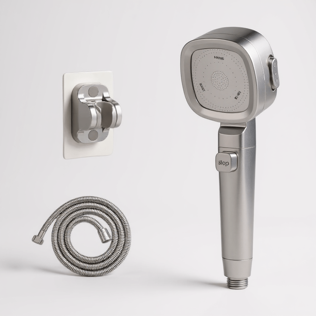 Pommeau de Douche Anti - Calcaire — Haute Pression, 3 Modes & Bouton Stop - Fluens