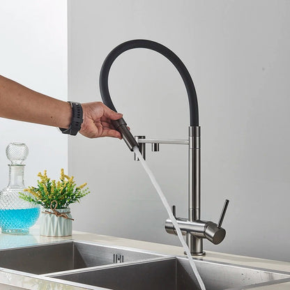 Robinet de Cuisine Mitigeur 3 Voies – Bec Haut avec Double Sortie (Eau Filtrée + Chaud/Froid) - Fluens