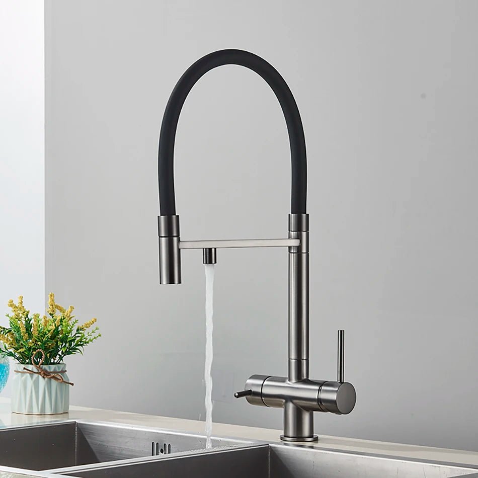 Robinet de Cuisine Mitigeur 3 Voies – Bec Haut avec Double Sortie (Eau Filtrée + Chaud/Froid) - Fluens