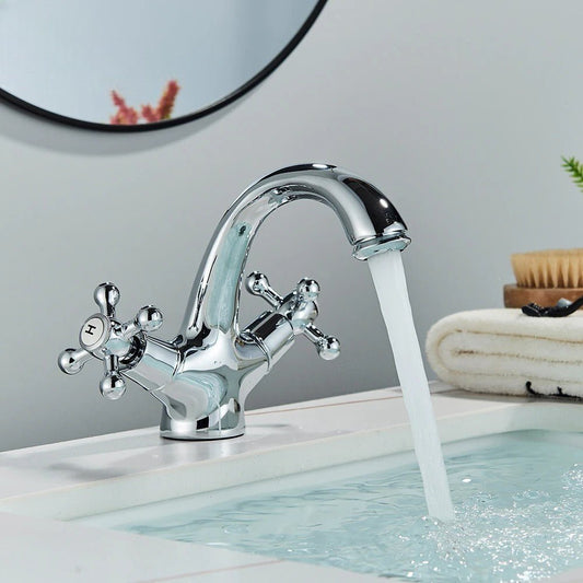 Robinet de salle de bain antique en laiton – mitigeur rétro à deux poignées - Fluens