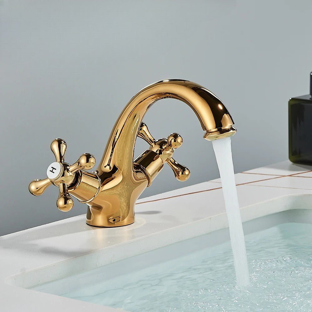 Robinet de salle de bain antique en laiton – mitigeur rétro à deux poignées - Fluens