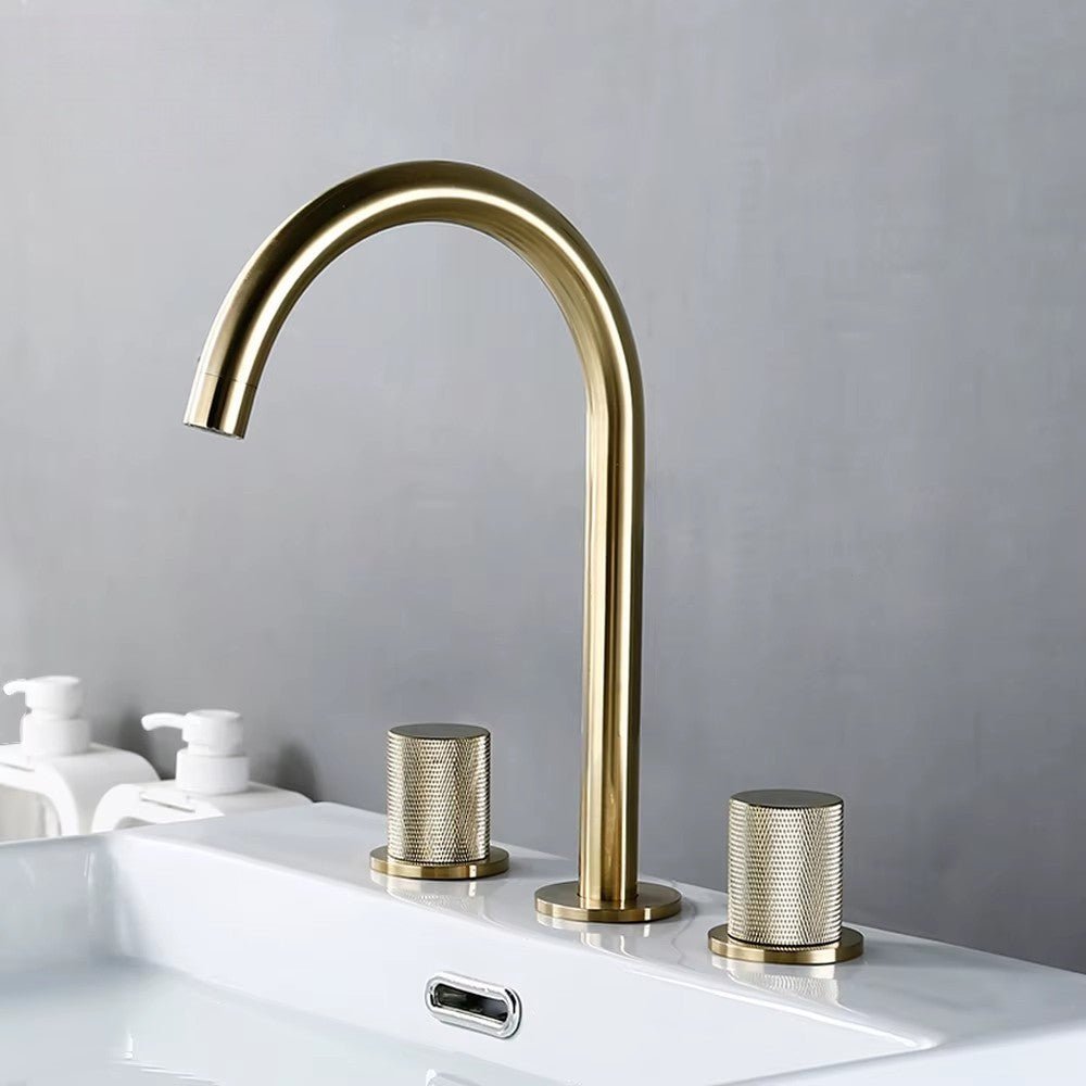 Robinet de salle de bain en laiton – bec haut avec manettes texturées | Fluens™ - Fluens