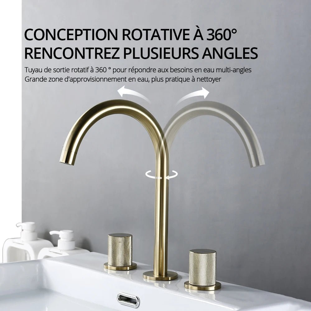 Robinet de salle de bain en laiton – bec haut avec manettes texturées | Fluens™ - Fluens