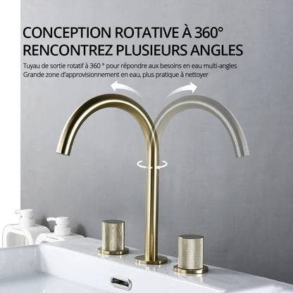 Robinet de salle de bain en laiton – bec haut avec manettes texturées | Fluens™ - Fluens