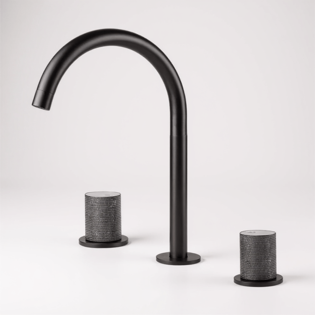 Robinet de salle de bain en laiton – bec haut avec manettes texturées | Fluens™ - Fluens