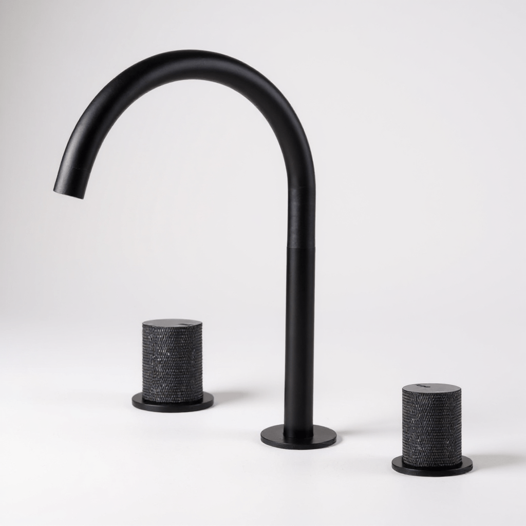 Robinet de salle de bain en laiton – bec haut avec manettes texturées | Fluens™ - Fluens