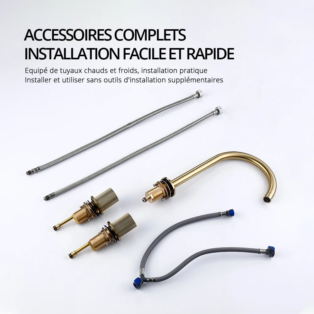 Robinet de salle de bain en laiton – bec haut avec manettes texturées | Fluens™ - Fluens