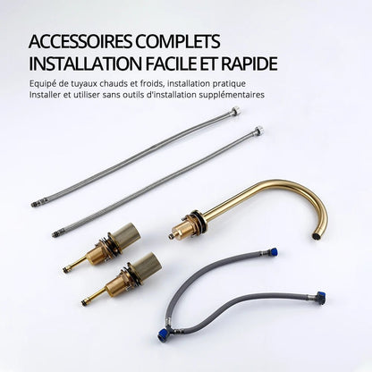 Robinet de salle de bain en laiton – bec haut avec manettes texturées | Fluens™ - Fluens