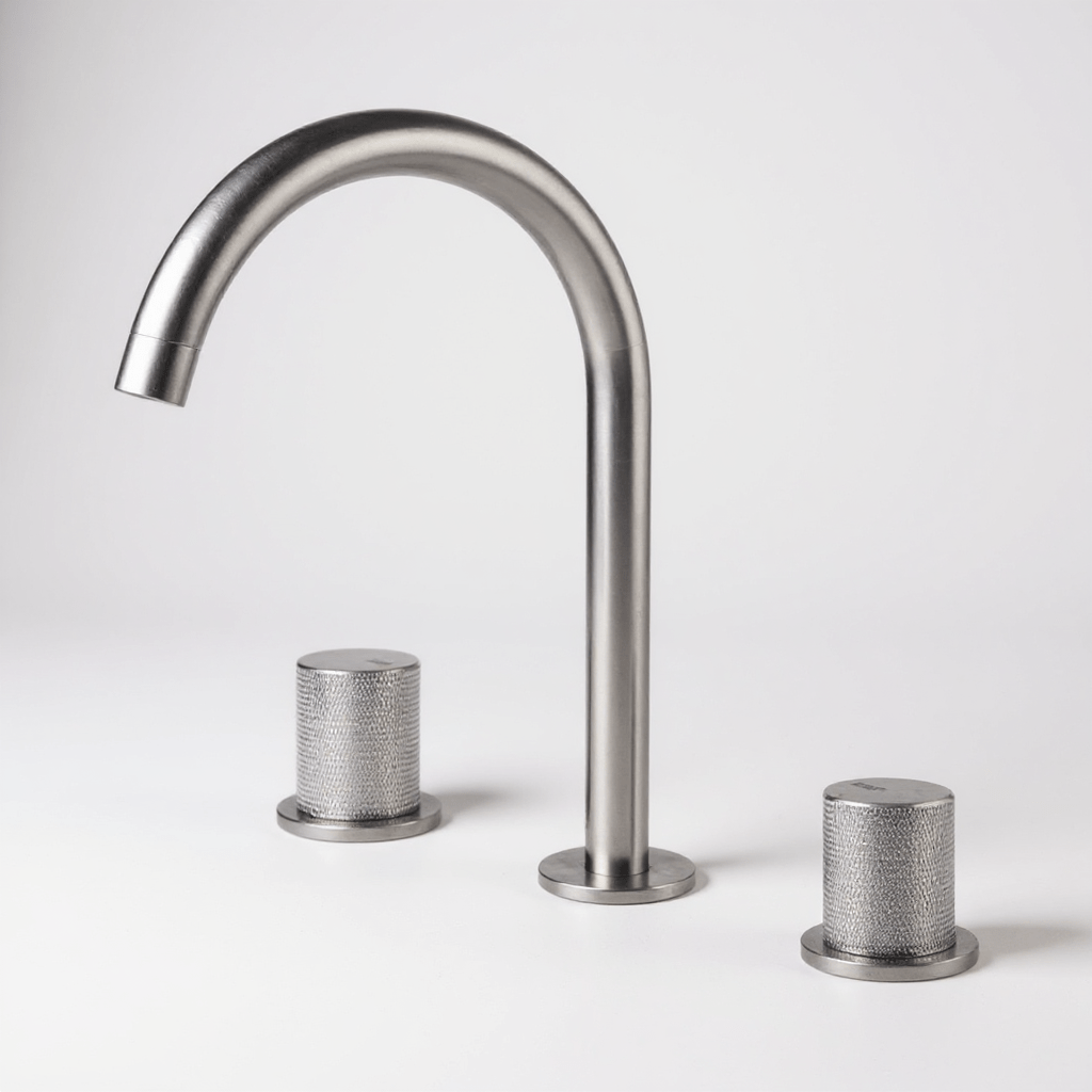 Robinet de salle de bain en laiton – bec haut avec manettes texturées | Fluens™ - Fluens