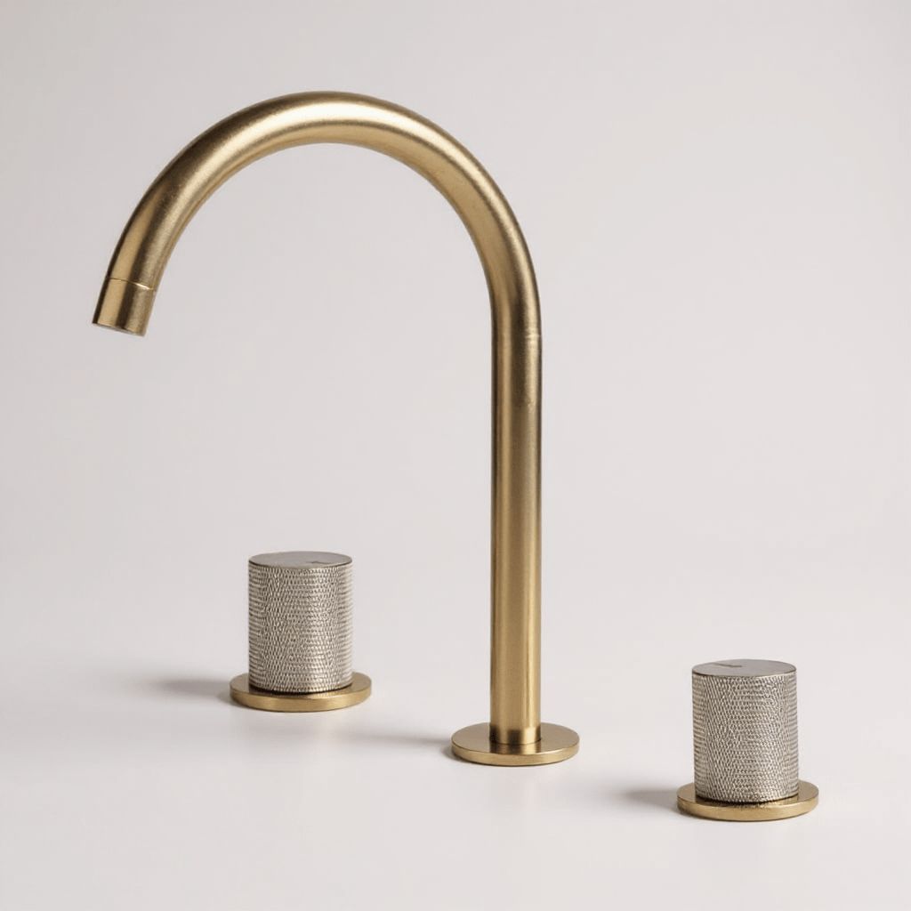 Robinet de salle de bain en laiton – bec haut avec manettes texturées | Fluens™ - Fluens