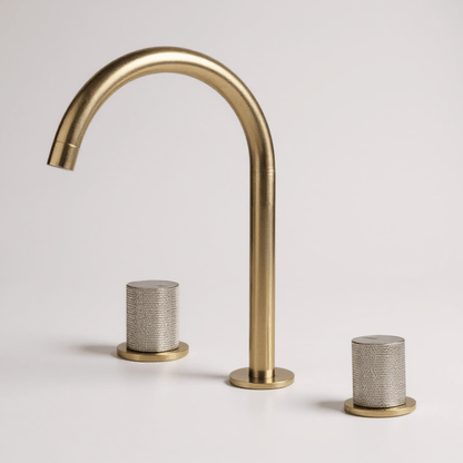 Robinet de salle de bain en laiton – bec haut avec manettes texturées | Fluens™ - Fluens