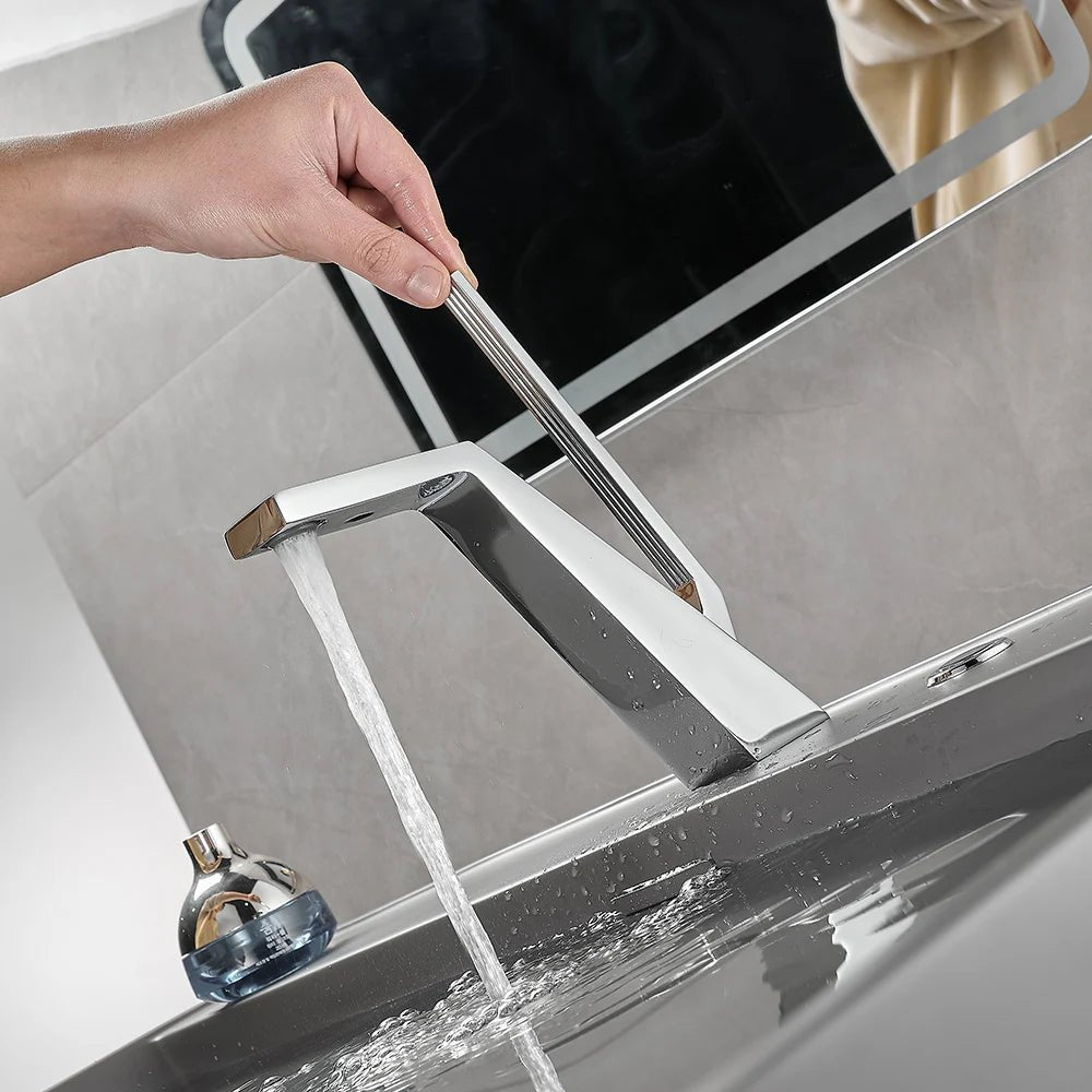 Robinet de salle de bain moderne en laiton – Mitigeur haut de gamme durable - Fluens